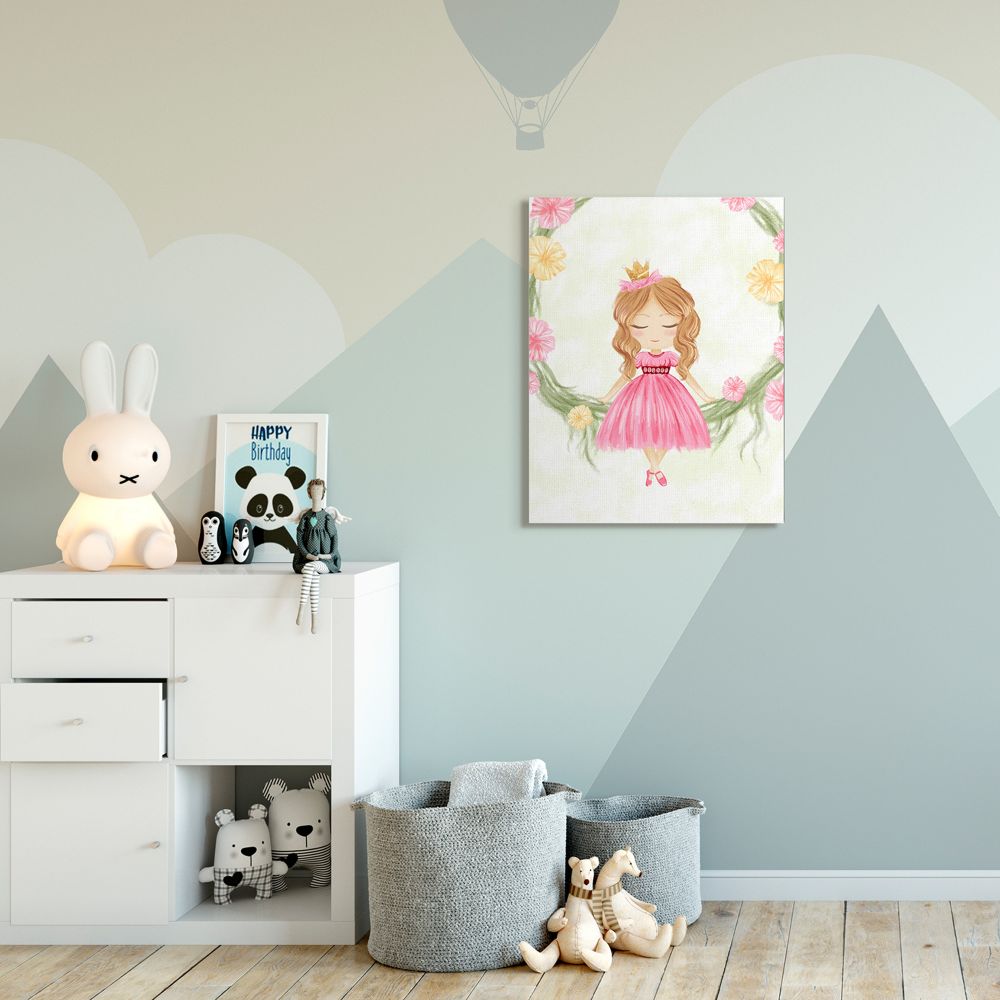 Stupell Industries Glam Girly Princess with Crown Soft Pink Floral Canvas Wall Art Design by Ziwei Li, 30" x 40"