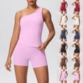 thumbnail image 7 of JSKUMAR Women's Workout Sets 2 Piece One Shoulder Tank and Shorts Suit Yoga Gym Outfits Work Out Outfit (Pink,L), 7 of 7