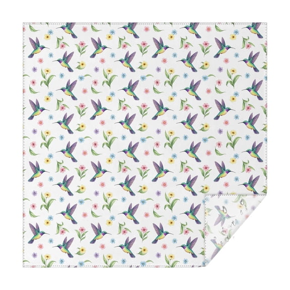 70x70 Inch Square Tablecloth, Thick & Durable, Washable, Fits Square or Round Table, Party, Wedding, Buffet,Hummingbird Floral Variety White Pattern