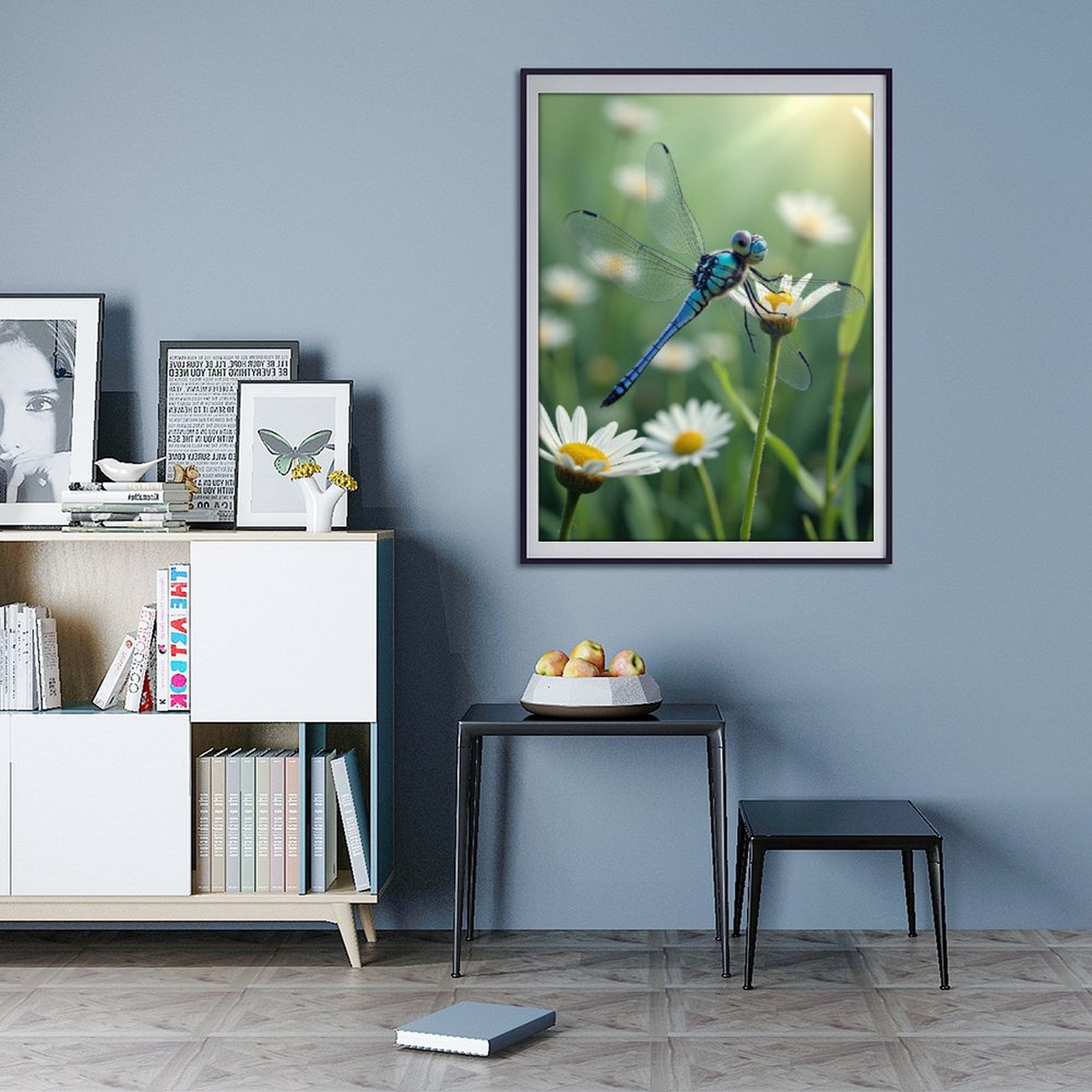 Diamond Art Kit for Adults, Blue Dragonfly On Daisy Bloom Diamond Painting for Adults Beginners, 5D DIY Diamond Art Painting Kits, Colorful Diamond Painting Craft for Home Decor 12x16