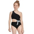 thumbnail image 4 of Fashion Parent-child Swimwear Mom and Children Bow Oblique Shoulder Hollow High Waist One-piece Swimsuit, 4 of 9