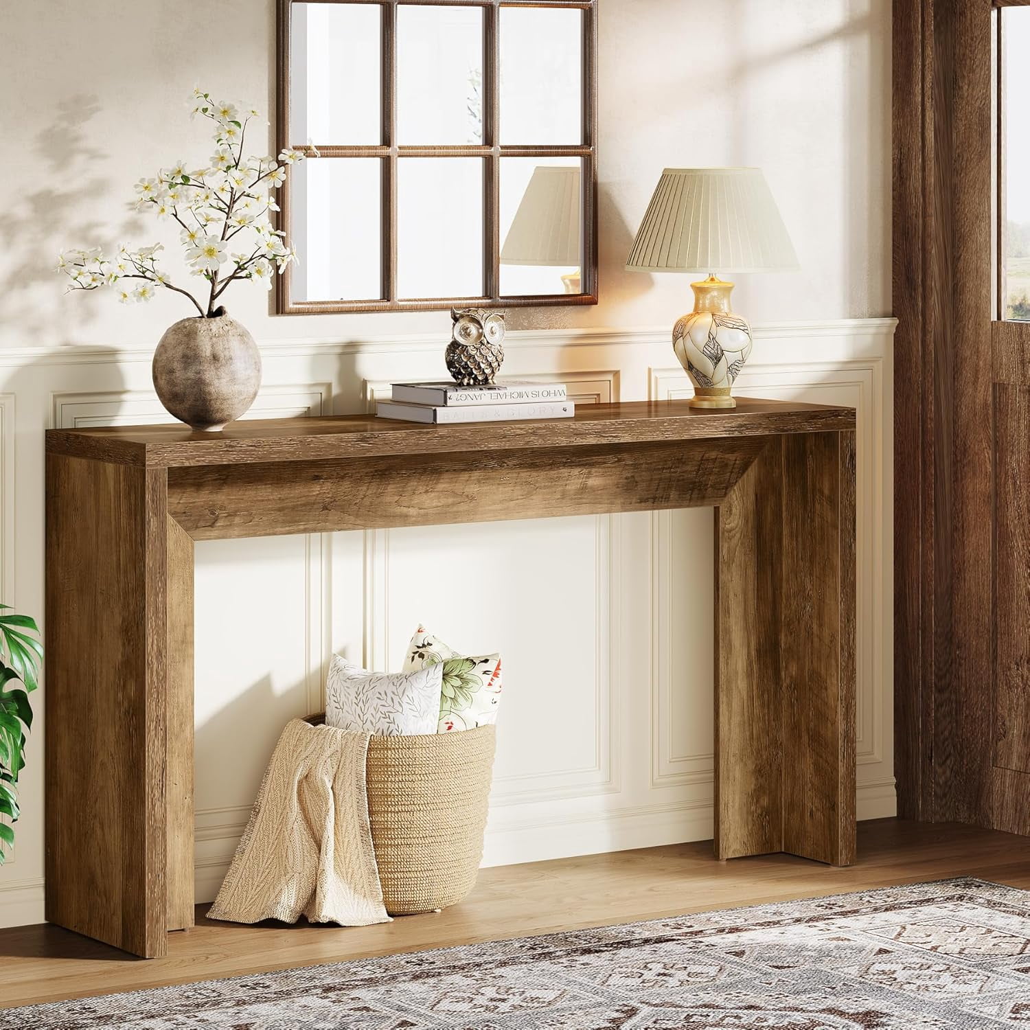 Tribesigns 55-Inch Farmhouse Console Table, Wooden Sofa Table for Entryway Living Room, Rustic Brown