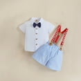 thumbnail image 2 of THDHVS Boys Suit,Boys Summer Outfits,Boys' Fashion Bow Short Sleeve Collar Shirt Strap Shorts Two Piece Boy's Formal Suit Blue 6-12 Months, 2 of 7