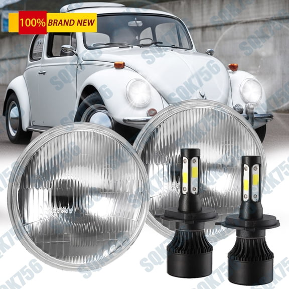 7 inch Round LED Headlights Lamp Hi/Lo Beam & H4 Bulbs For VW Beetle 1967-1979