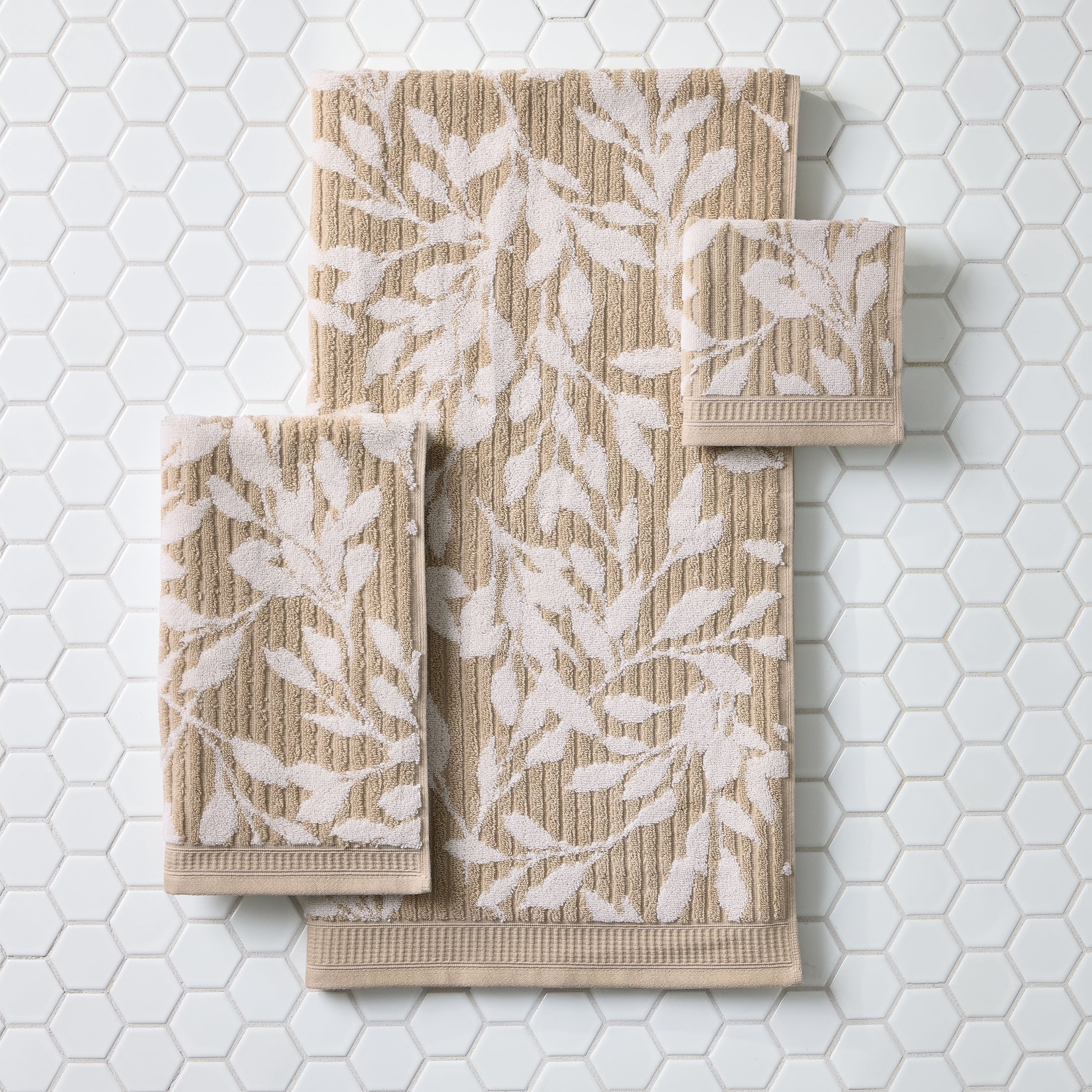 Better Homes & Gardens Signature Soft Floral 6 Piece Towel Set,Almond Biscuit/Vanilla Dream