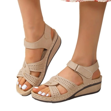 

YanHoo Gladiator Sandals Women Dressy Summer 2023 Peep Toe Platform Sandals Shoes Beach Wedges Ladies Flip Flops Orthopedic Leather Sandals