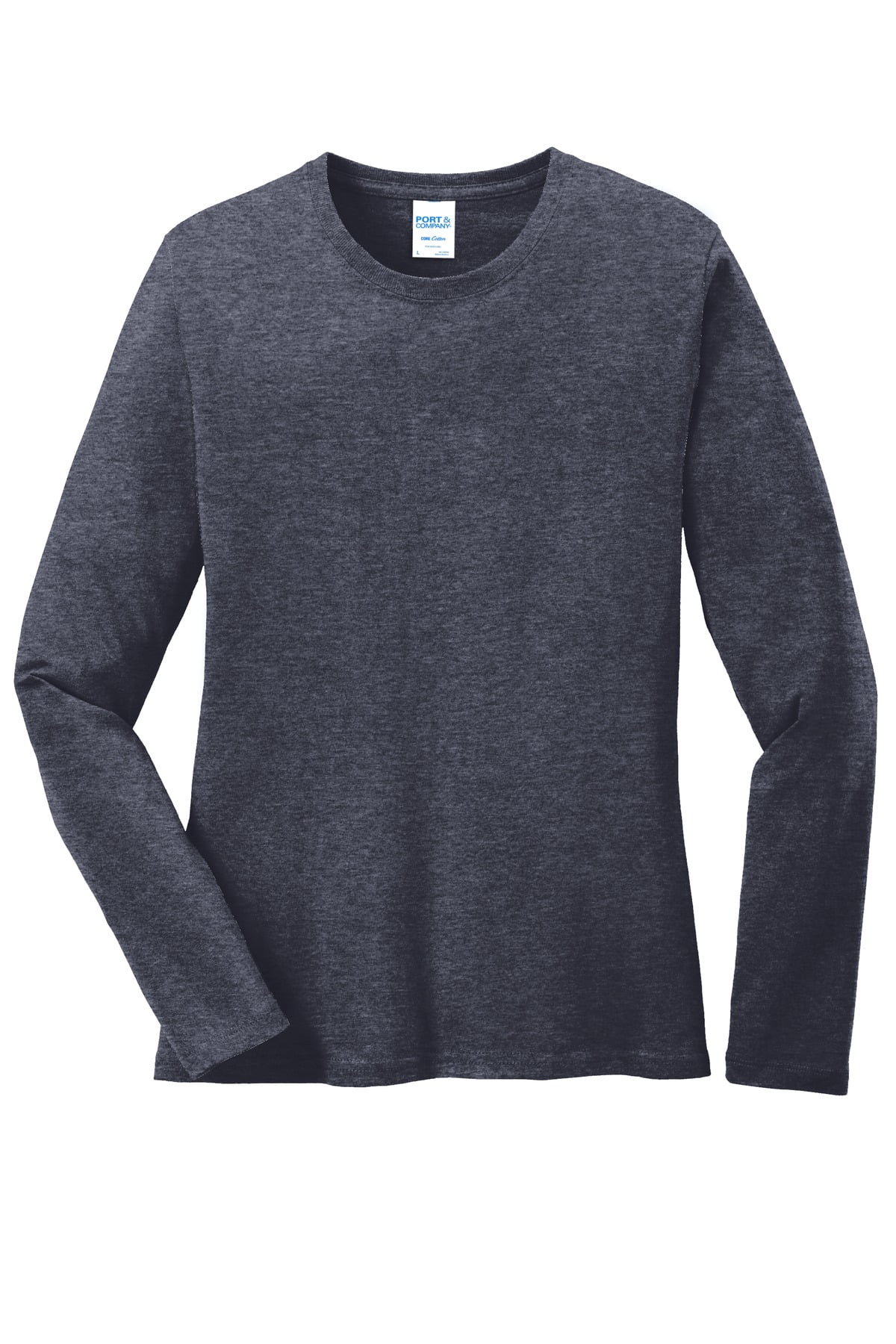 Port & Company Ladies Long Sleeve Core Cotton Tee-S (Dark Heather Grey) 