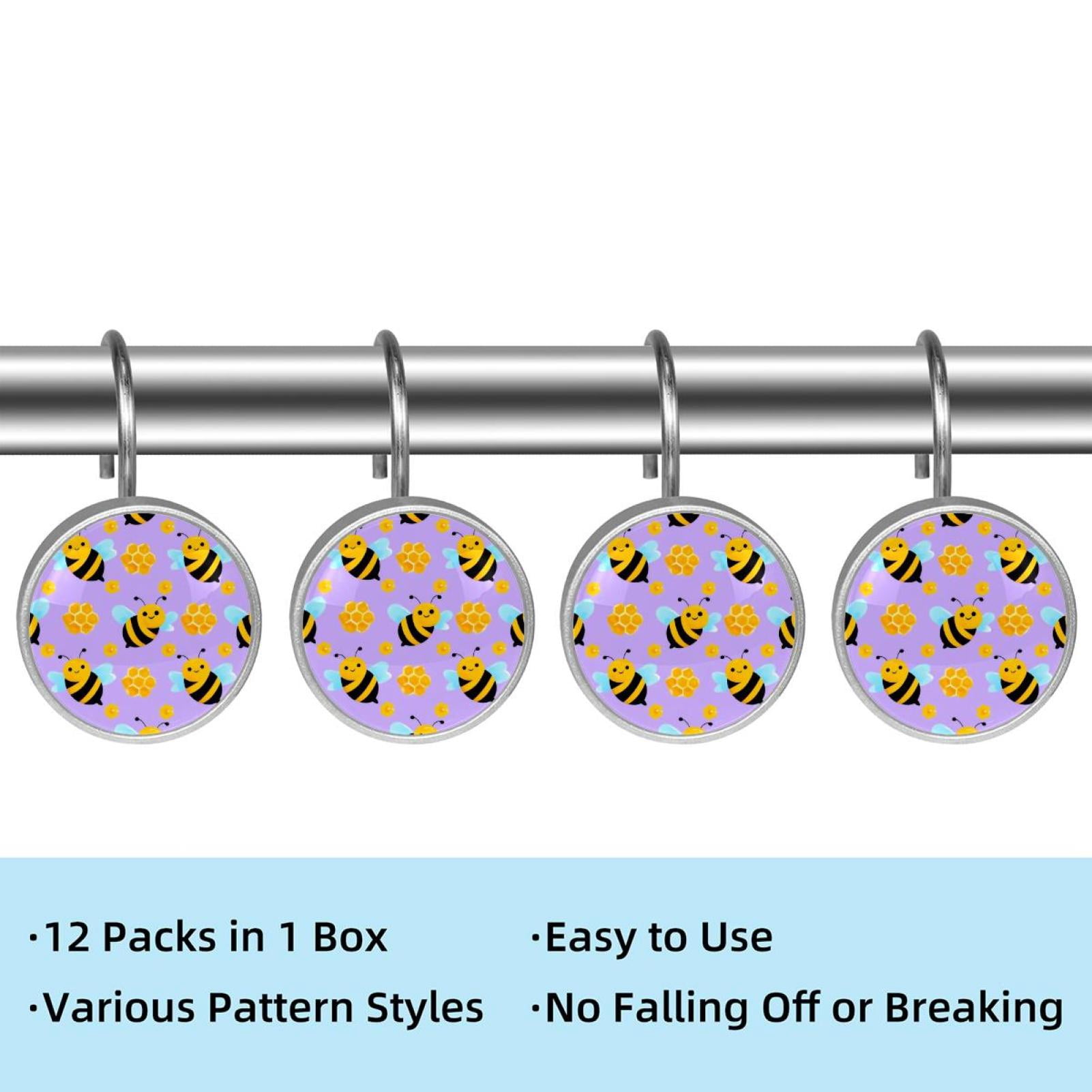 12pcs Decorative Shower Curtain Hooks, Rust Resistant Shower Rings for Bathroom Living Room,Rustproof Stainless Steel Rings for Shower Curtain and Liner Rods,Honey Honeycomb Purple