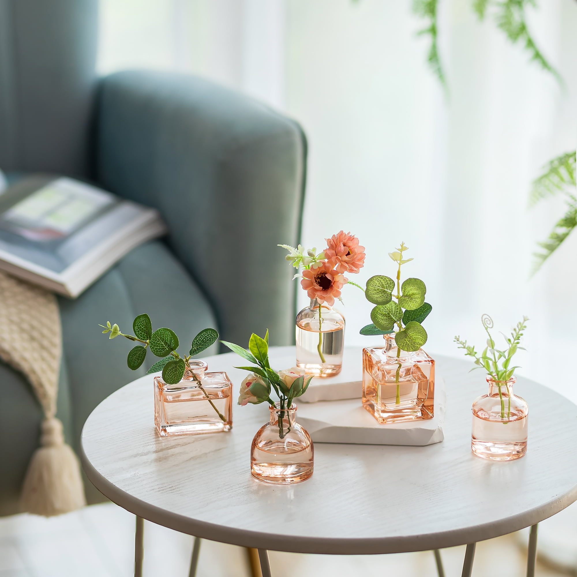 Glasseam Set of 20 Mini Glass Bud Vases: Bulk Small Flower Vases for Centerpieces, Wedding Table Decor, Modern Champagne Vases for Dining Room, Baby Shower Favors