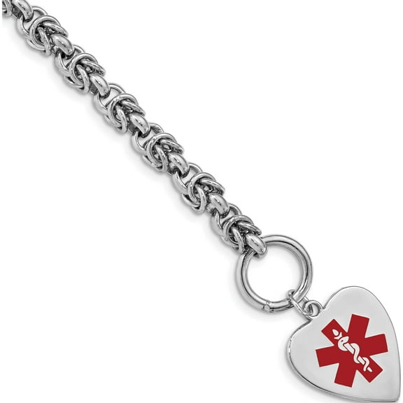 Sterling Silver Rh-Pltd Engraveable Enamel Heart Medical Id Bracelet (8.75 X 18) Made In United States xsm101-8.75
