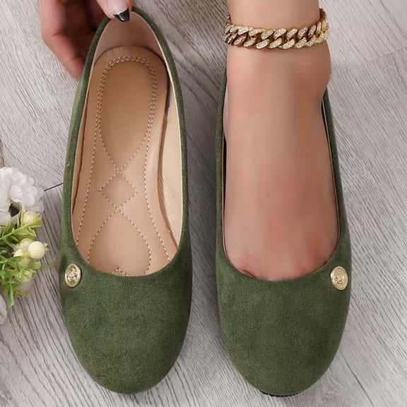 Fnooota Women's Flat Shoes, Non-slip Slip On Round Toe Soft Sole Office Wedding Shoes Green Size 8.5