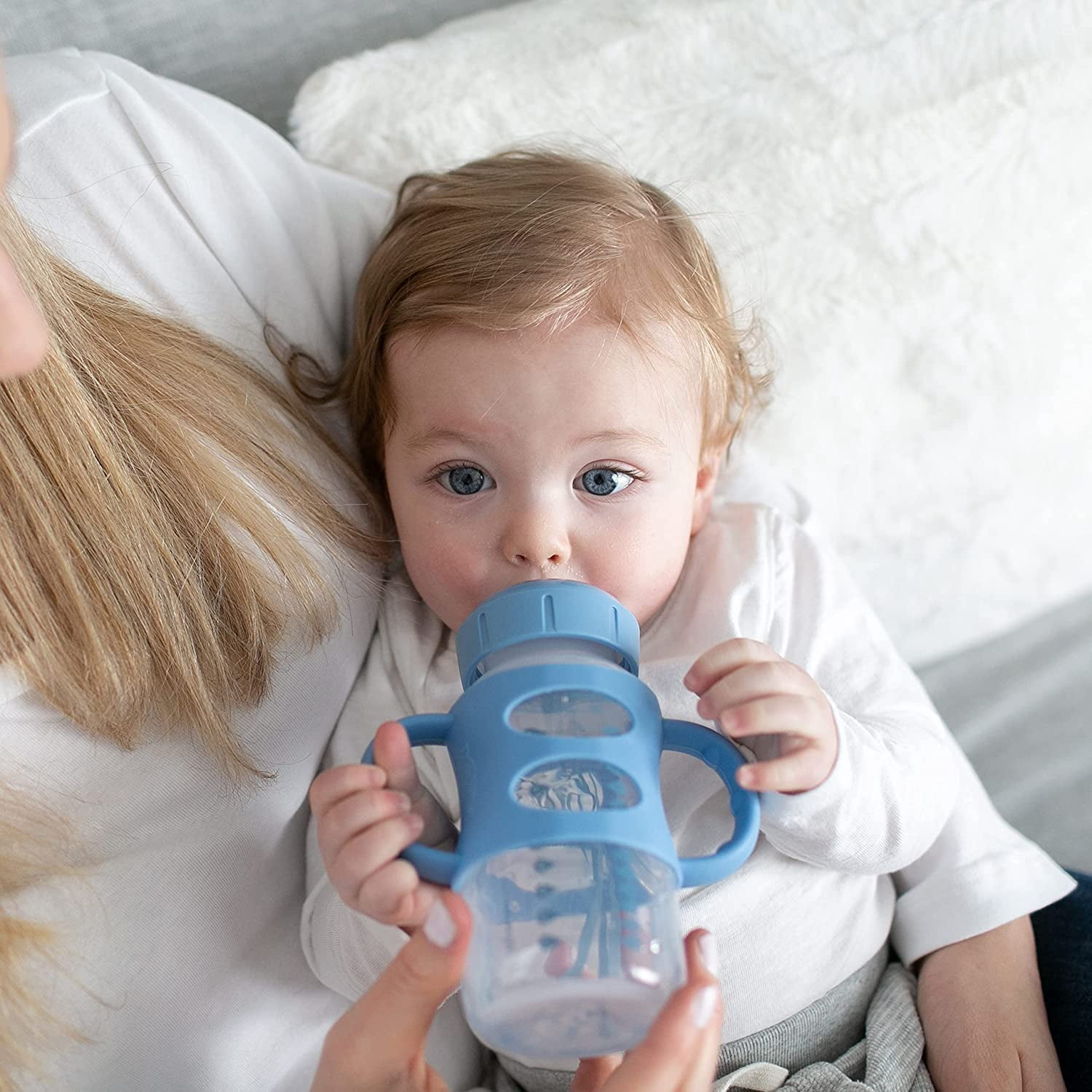 Dr. Brown's Wide-neck Baby Bottle Handles, 100% Silicone, Blue/Green/Gray, 3-Pack
