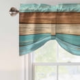 thumbnail image 4 of Farmhouse Aqua Brown Tie Up Valance Curtains for Windows, Kitchen Curtains Window Treatments, Vintage Wooden Striped Short Window Shades Valances for Bedroom Bathroom Cafe 54"x18", 4 of 8