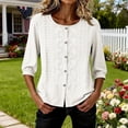 thumbnail image 7 of Womens Workout Clothes Kelon Wemens Tops Summer Cotton Linen Shirts 3/4 Sleeve Round Neck Embroidered T-Shirts Dressy Casual Business Tee Blouses 2026 Trendy Clothes, 2XL, 7 of 7