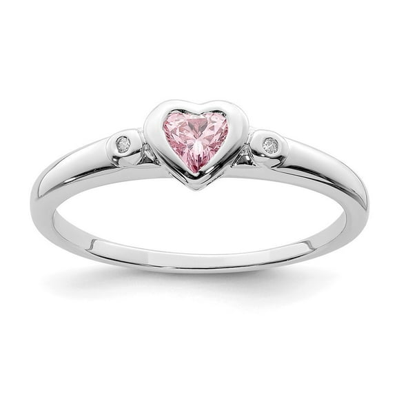 Sterling Silver White and Pink Cubic Zirconia Heart Ring - Size 7 - Measures 1.3mm Wide