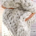 thumbnail image 3 of Hand Knitted Chunky Blanket Throws:Weighted Knit Blanket Throw,Handmade Chunky Yarn Blanket for Sofa and Bedroom,Soft Thick Knit Throw Blanket,Fluffy and Cozy,47×70 Inch (White), 3 of 14