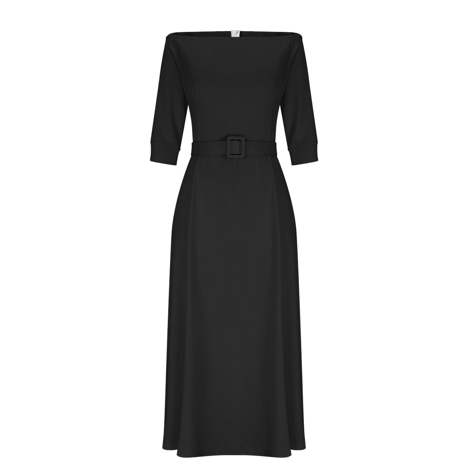 Womens One Shoulder 3/4 Sleeve High Waist A Line Maxi Dress with Belt Elegant Solid Color Office Work Party Style