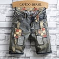 thumbnail image 7 of Summer Cotton Men‘s Ripped Hole Denim Shorts Thin Casual Straight Retro Biker Knee Length Short Jeans Male Streetwear Plus Size, 7 of 7
