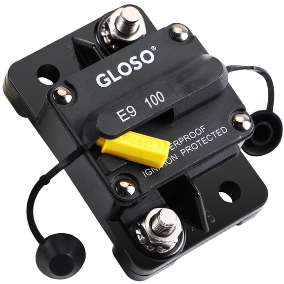 GLOSO E98 Hi-Amp Thermal Circuit Breaker, Medium-length Surface Mount, Manual Reset (T3), 1/4" Diagonal Studs, 100 Amps
