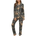 thumbnail image 4 of VBTAPA Christmas Pajamas for Women Funny Cute Xmas Printed Long Sleeve Sleepwear Set 2 Piece Santa Claus Pattern Button Down Shirts and Wide Leg Pants Matching Jammies Lighting DealsMulticolor XXXL, 4 of 6