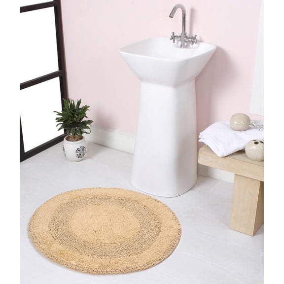 Home Weavers Radiant Collection Bathroom Rug 100% Cotton Tufted Round Shape Bathroom Rug, Soft & Absorbent Bath Rugs, Non-Slip Bath Rug, Machine Wash Dry Bath Mats - 22" Round, Linen