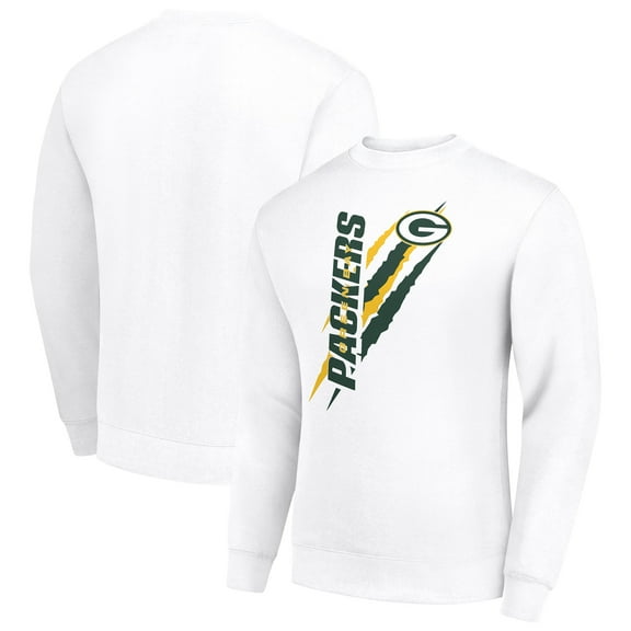 Men's Starter White Green Bay Packers Color Scratch Team Graphic Fleece Pullover Sweatshirt