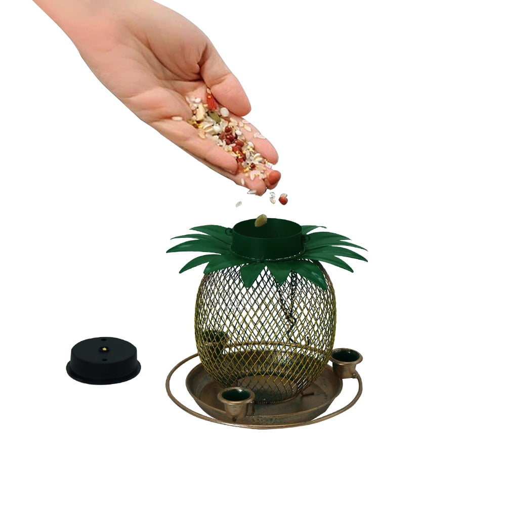 Solar Bird Feeders Vintage Pineapple Bring Three Water Cups Metal Mesh Bird Feeders for Attracting Birds Garden Backyard Outdoor Hanging Yard Patios Decorations