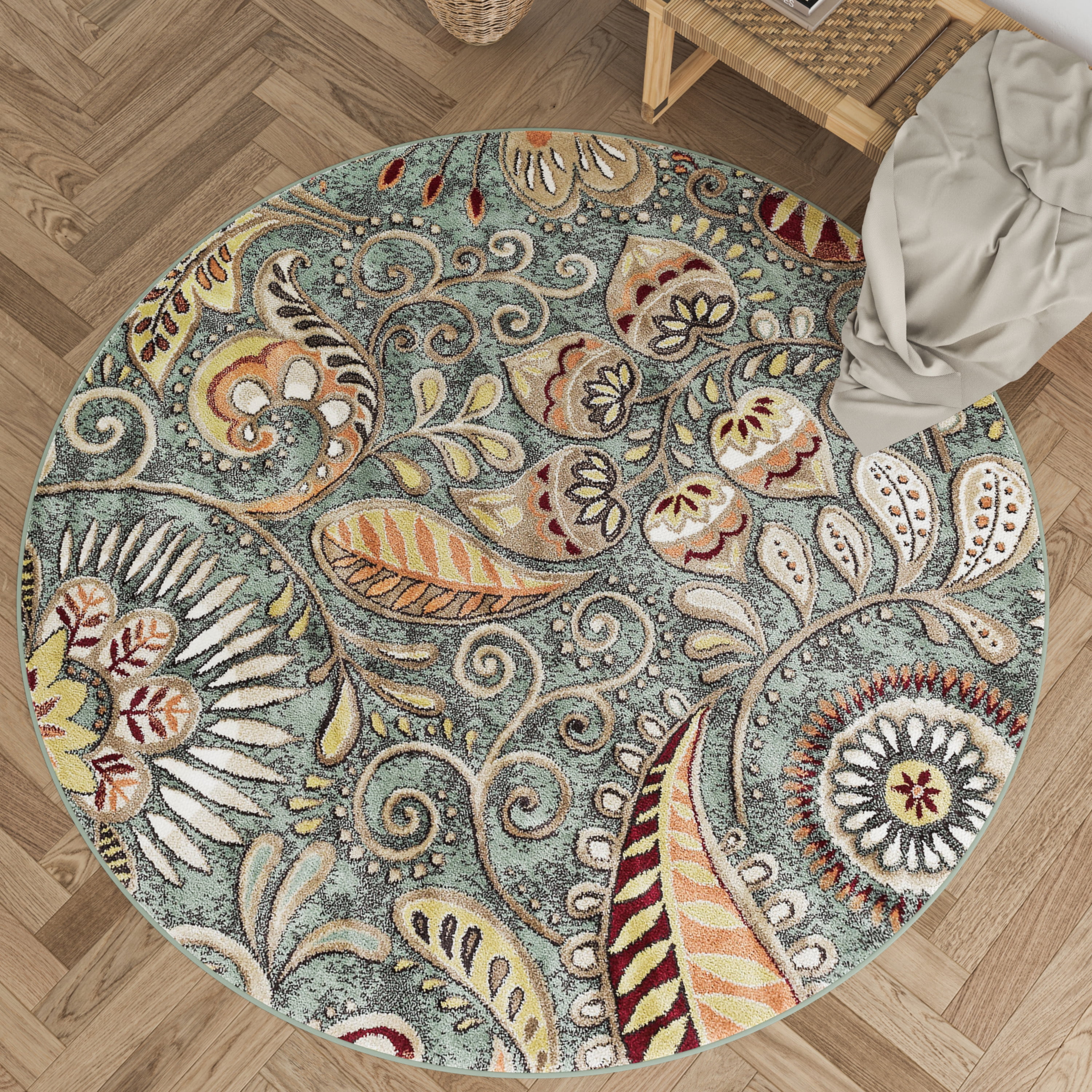 Capri Transitional 8' Round Seafoam and Beige Polypropylene Indoor Area Rug