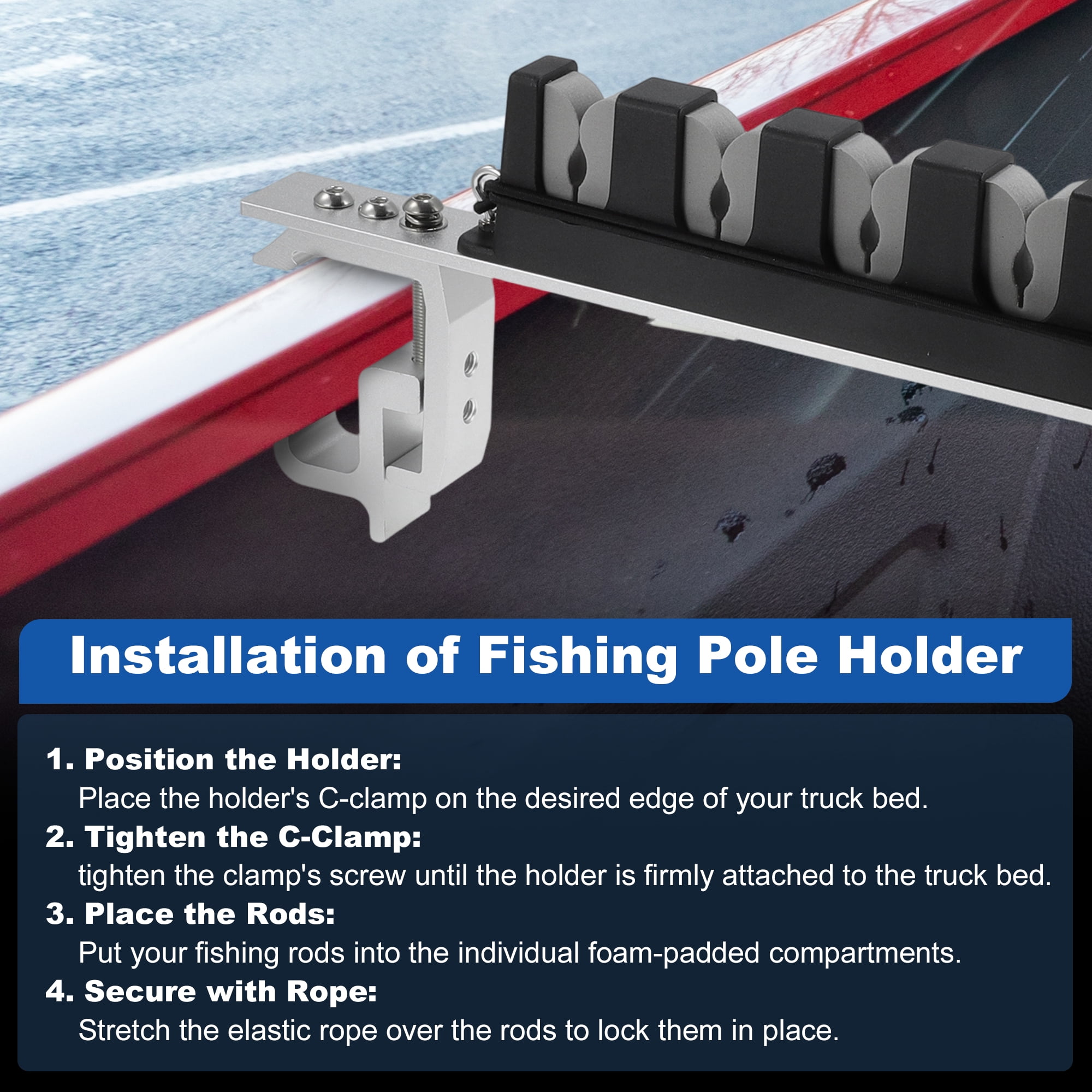 Unique Bargains Fishing Rod Holder with C-Clamp Mount Black Silver Grey