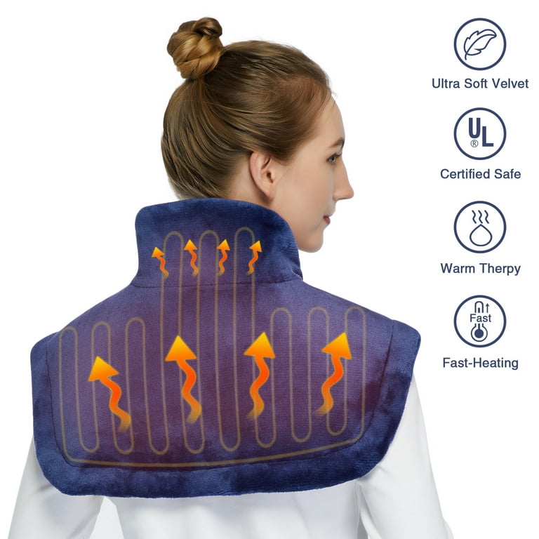 Heating Pad for Neck and Shoulder Pain Relief, Electric Heating Pad for Neck  and Cramps Relief, Heated Neck Shoulder Wrap with Auto Turn Off, 4 Heat  Settings, 22x19,Navy Blue 