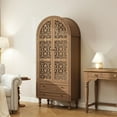thumbnail image 6 of LUMAMIN 70" Tall Arched Pantry Cabinet, Hollow-Carved Kitchen Pantry Storage Cabinet with 2 Drawers, Hanging Rod & Solid Wood Legs for Living Room, Dining Room, Walnut, 6 of 10