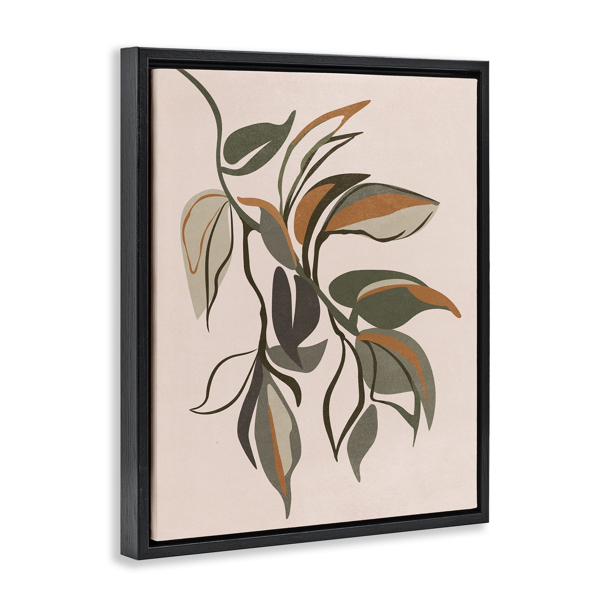 Stupell Industries Hanging Botanical Ivy Plants & Flowers Painting Black Floater Framed Canvas Art Print Wall Art, 17 x 21