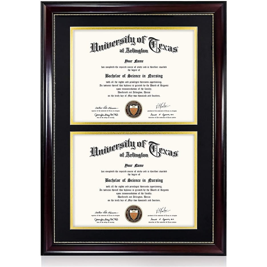Masters & Bachelors Walnut Double Diploma Frame Two Document Degree Frame 
