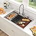 thumbnail image 3 of Kitchen Sink Drop In - Sarlai 28 Inch Stainless Steel Kitchen Sink Ledge Workstation Sink Drop-in Topmount 16 Gauge R10 Tight Radius Single Bowl Kitchen Sink, 3 of 4