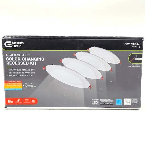 Commercial Electric Ultra Slim 6" Color Selectable Recessed LED Kit 4-pk New