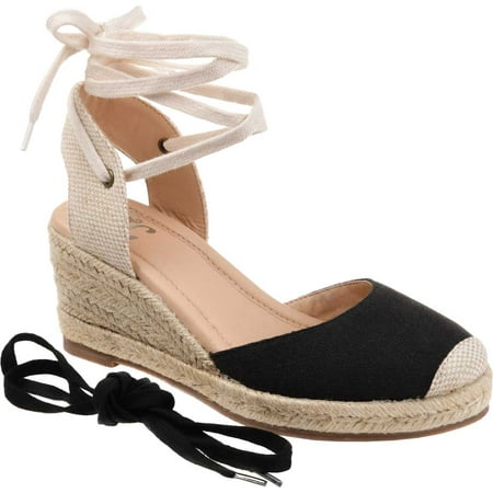 

Women s Journee Collection Monte Espadrille Wedge Closed Toe Sandal Black Canvas Fabric 8.5 M