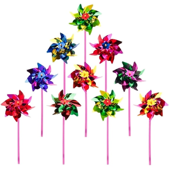 MesaSe 36 Pieces Plastic Rainbow Pinwheel, Lawn Garden DIY Windmill, Party Pinwheels Wind Spinner Set for Garden Lawn Decor, Fun Carnival Party Decor, Flamboyant Colors