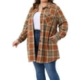 thumbnail image 2 of DARING DIVA Plus Size Plaid Shacket Long Sleeve Flannel Fashion Jacket 1X Orange, 2 of 7