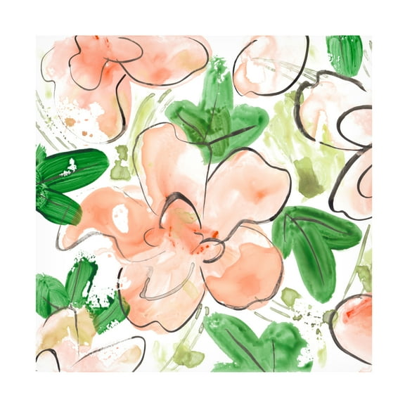 Canvas Wall Art - Melissa Wang 'Peachy Flora II' Wall Art for Living Room, Bedroom, or Office Décor by Trademark Fine Art - 14 x 14 Inches