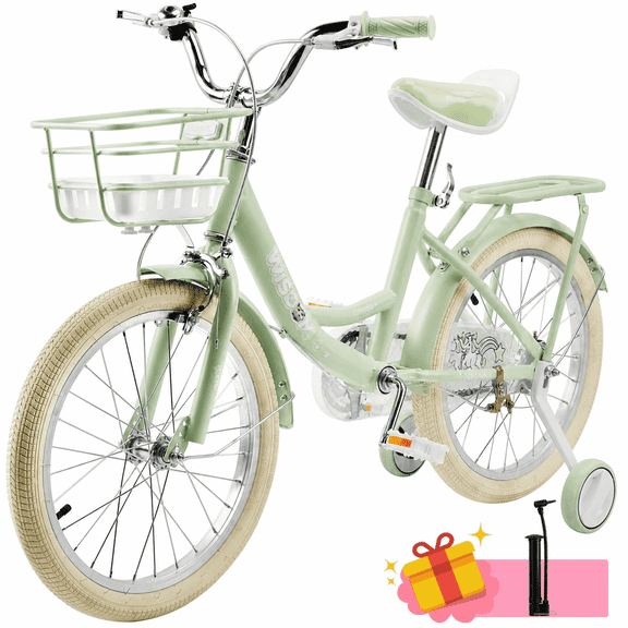 16/18 Inch Bike Kids Bicycle with Basket, Girls Bikes Ages 5-10, Kids Bicycles with Front and Rear Brakes, Kid Bike with Training Wheels, Kickstand, Rear Seat
