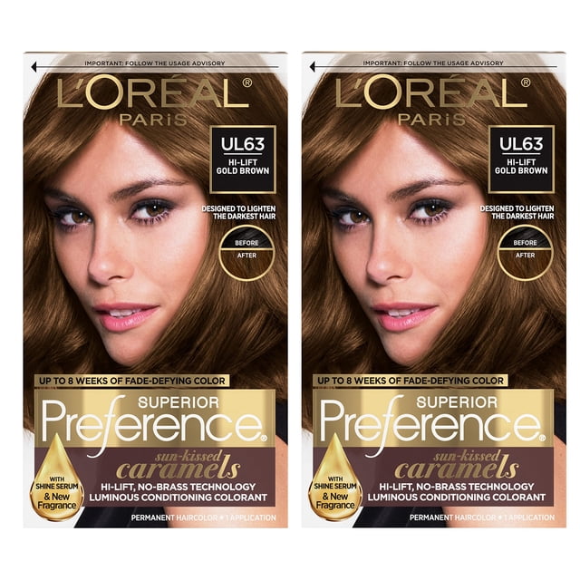 L'Oreal Paris Superior Preference Fade-Defying + Shine Color de cabello permanente U163 Hi-Lift Golden Brown Pack de 2 tintes para el cabello