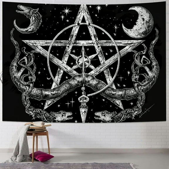 Orinice  Witchy Snake Tapestry Moon Phase Tapestries Mystic Gothic Tapestry Skull Tapestry Black and White Stars Tapestry Wall Hanging for Bedroom, Living Room 40x30inch