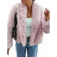 thumbnail image 2 of Female Faux Fur Coat Cropped Lapel Fur Jacket Long Sleeve Open Front Parka Outerwear Pink M, 2 of 7