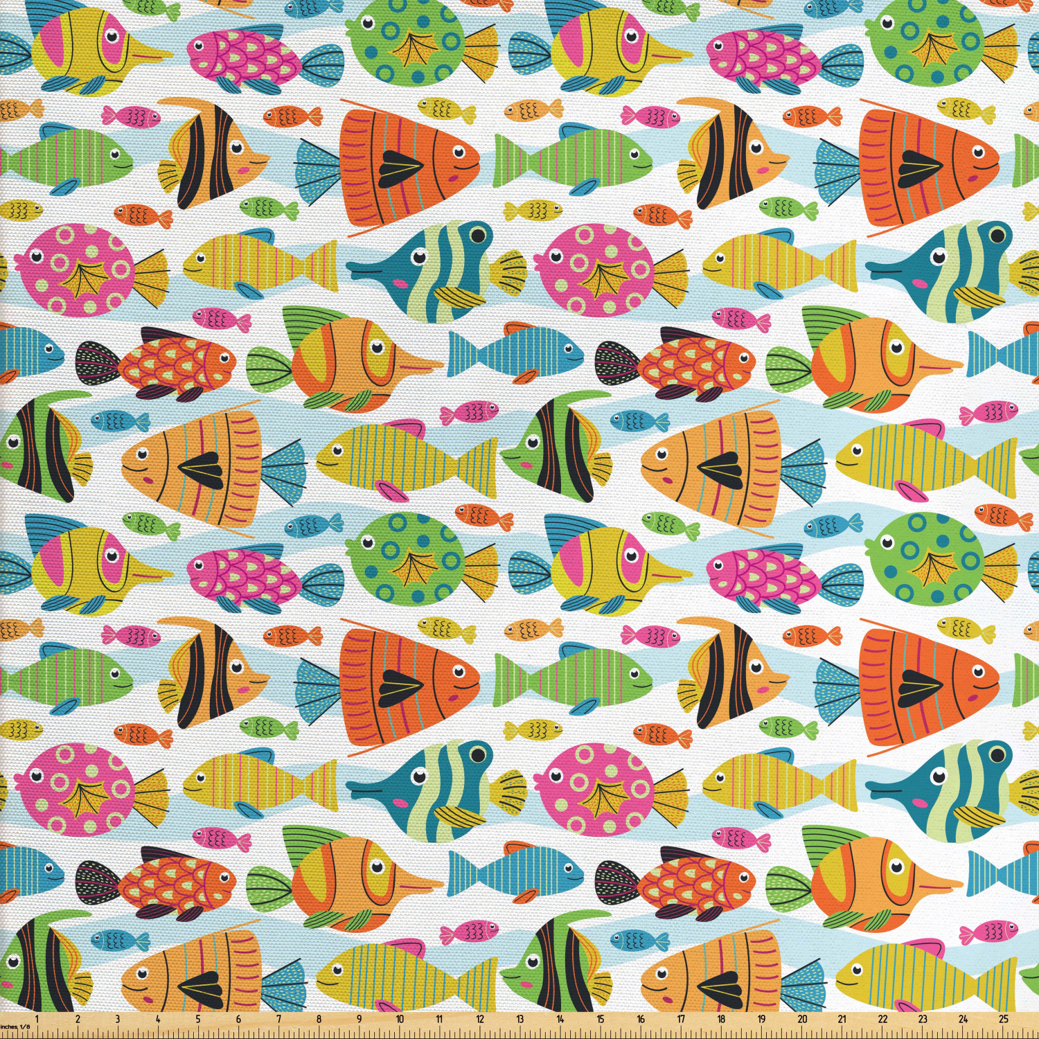 Marine Fabric by The Yard, Nursery Aquatic Theme with Colorful Cartoon