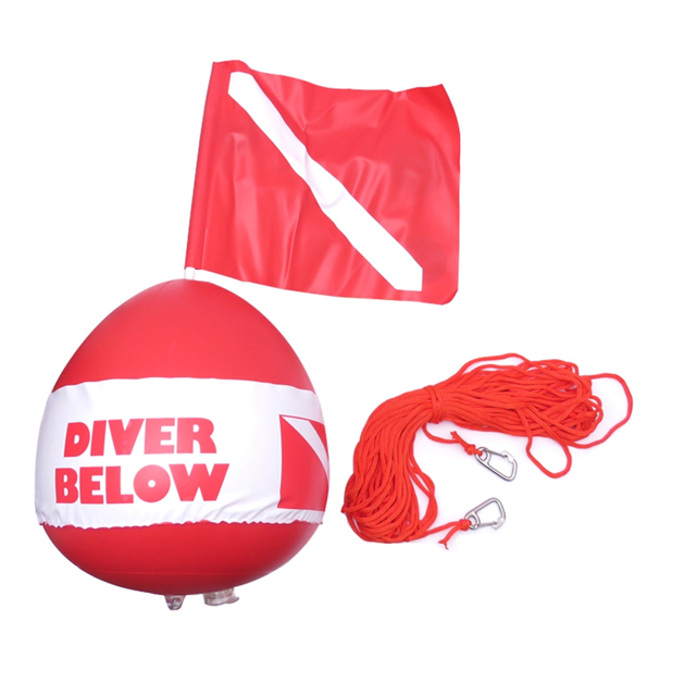 Diving Float Ball Inflation Buoy Float Ball & Flag with Rope PVC Diver Ball Buoy Ball for Swim Diving Gear