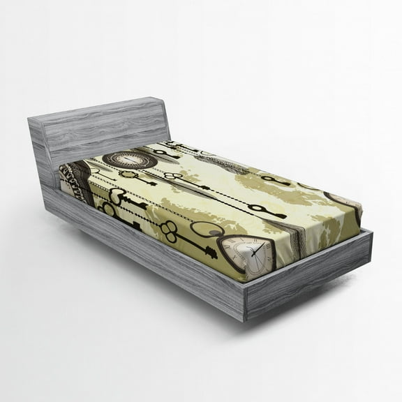 Ambesonne Tribal Fitted Sheet, Green Old 20s Design, Twin XL Size, Green Grey Cream