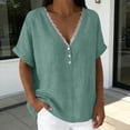 thumbnail image 4 of GUACER Womens V Neck Flowy Tee Blouses Lace Trim Short Sleeve Shirts Button Detail Casual Boho Summer Tunic Tops, 4 of 5