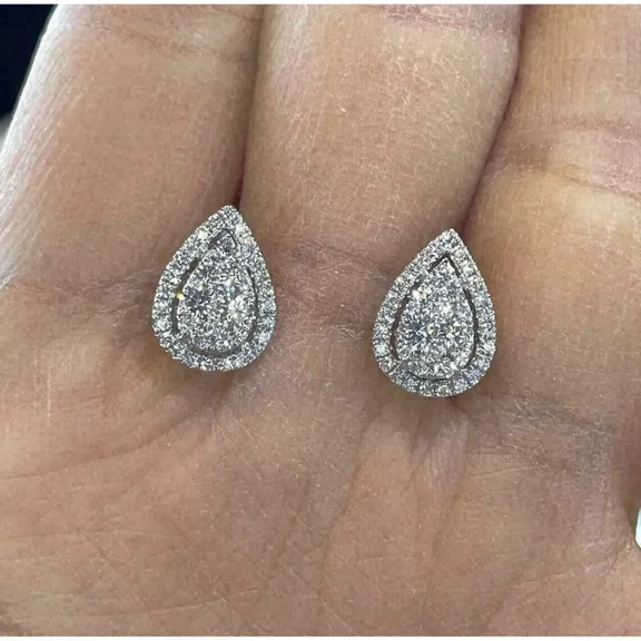 2 Ct Round Cut Lab-Created Diamond Cluster Stud Earrings 14k White Gold Plated