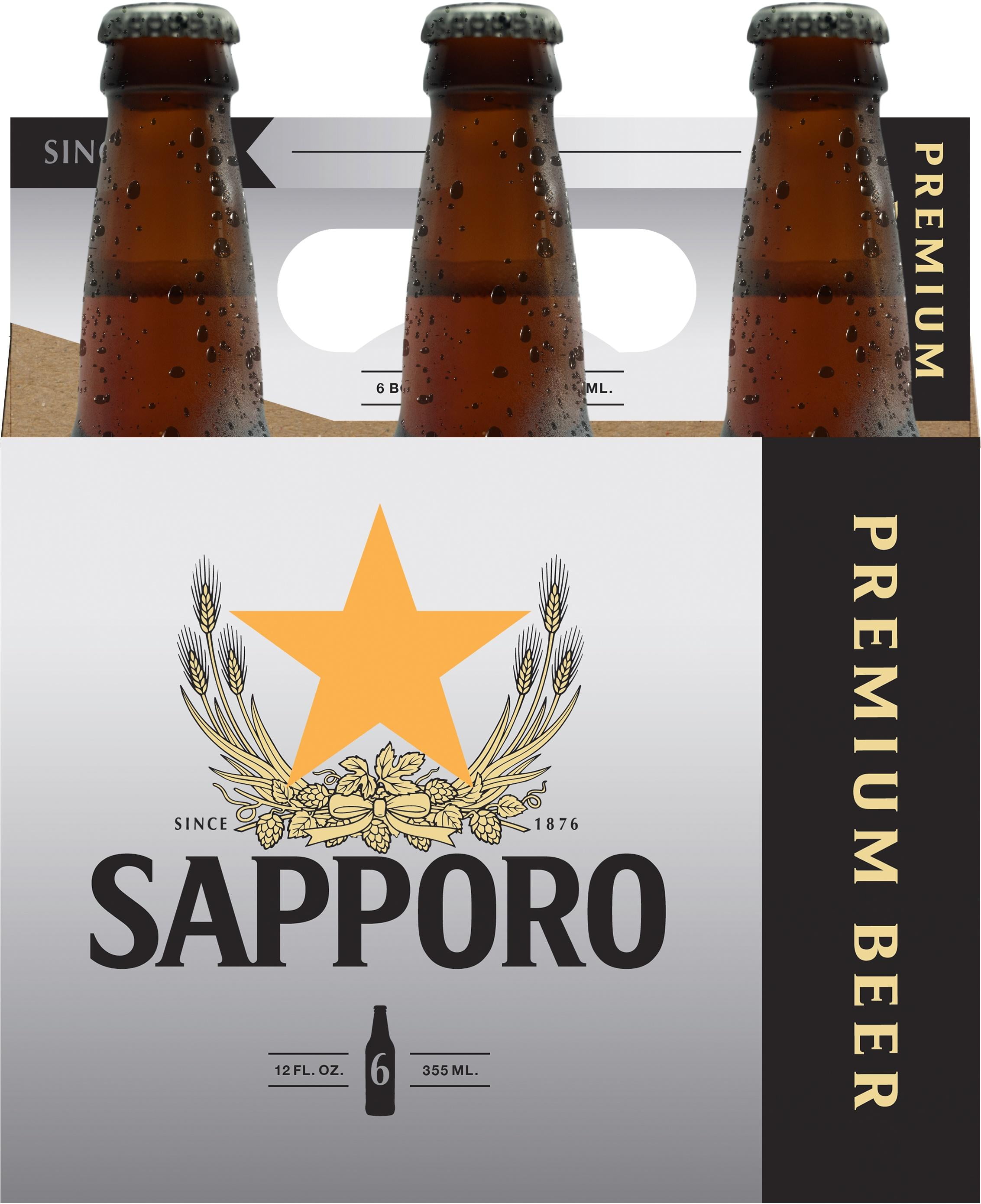 Sapporo Premium Import Lager Beer, 12 fl oz, 6 Pack Bottles, 4.9% ABV