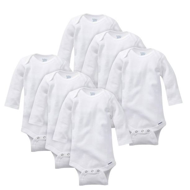 Mono Gerber de manga larga unisex para niños pequeños, 3T, blanco